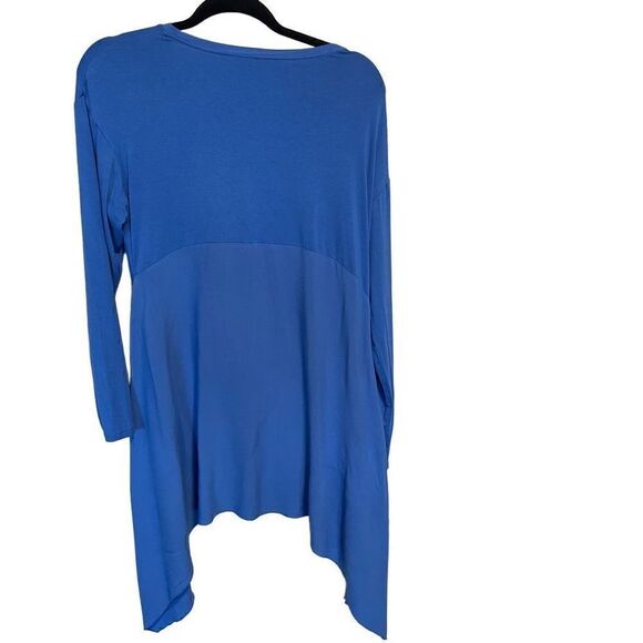 Soft Surroundings- Women's Blue Tunic Tshirt Blouse with Ruffle Hem, Size Medium - Picture 3 of 8